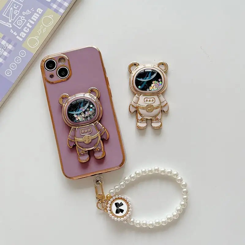 Galaxy glitter liquid phone grip