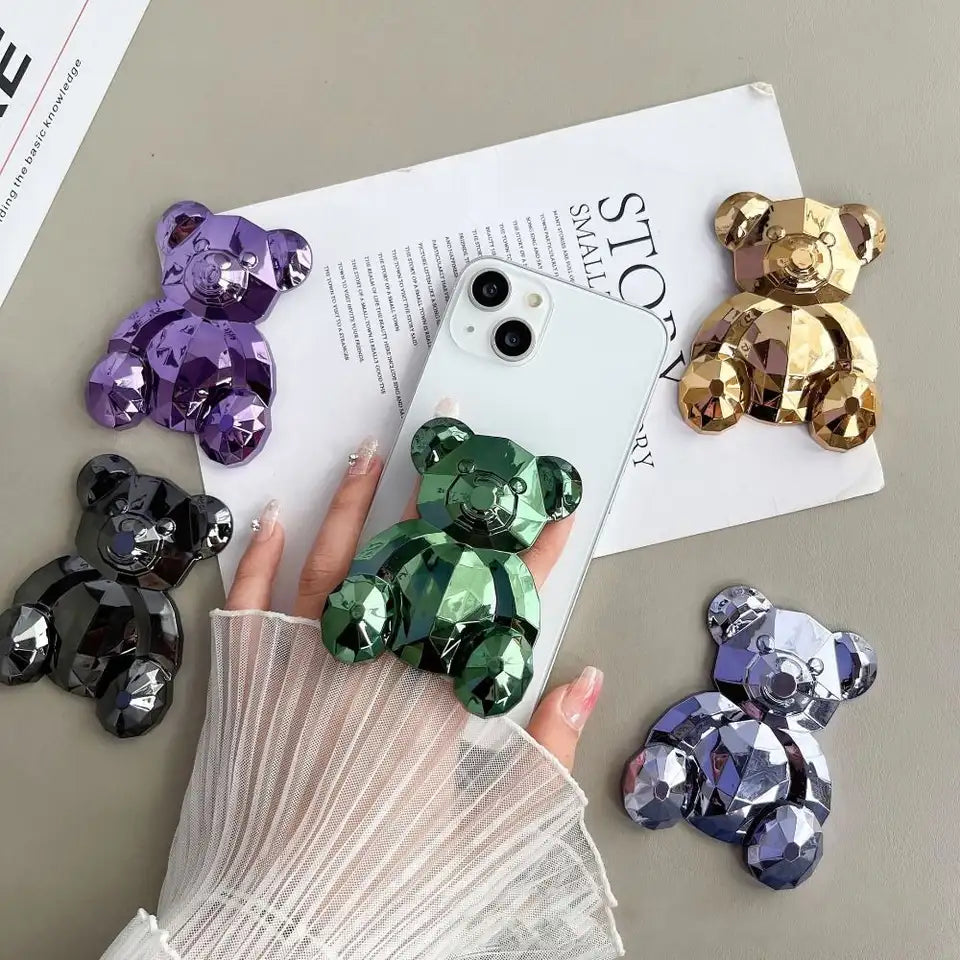 Crystal bear phone stand